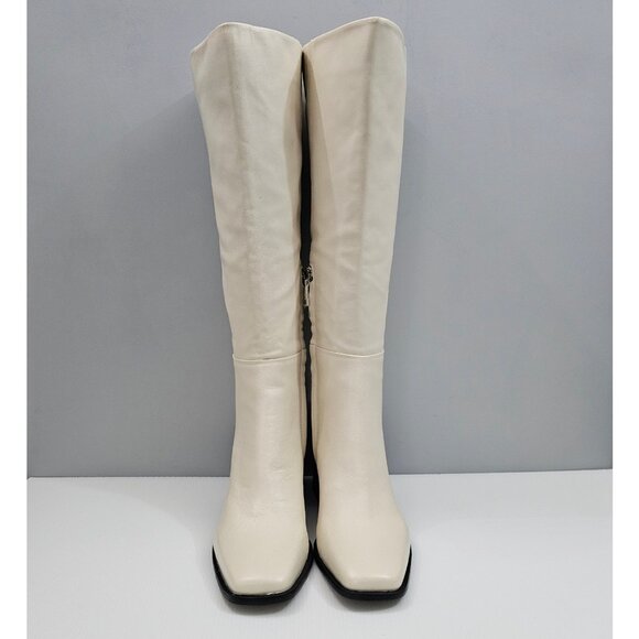 Sam Edelman Wade Knee High Boot Womens 10 Ivory Cream Leather Block Heel NEW - Picture 5 of 16